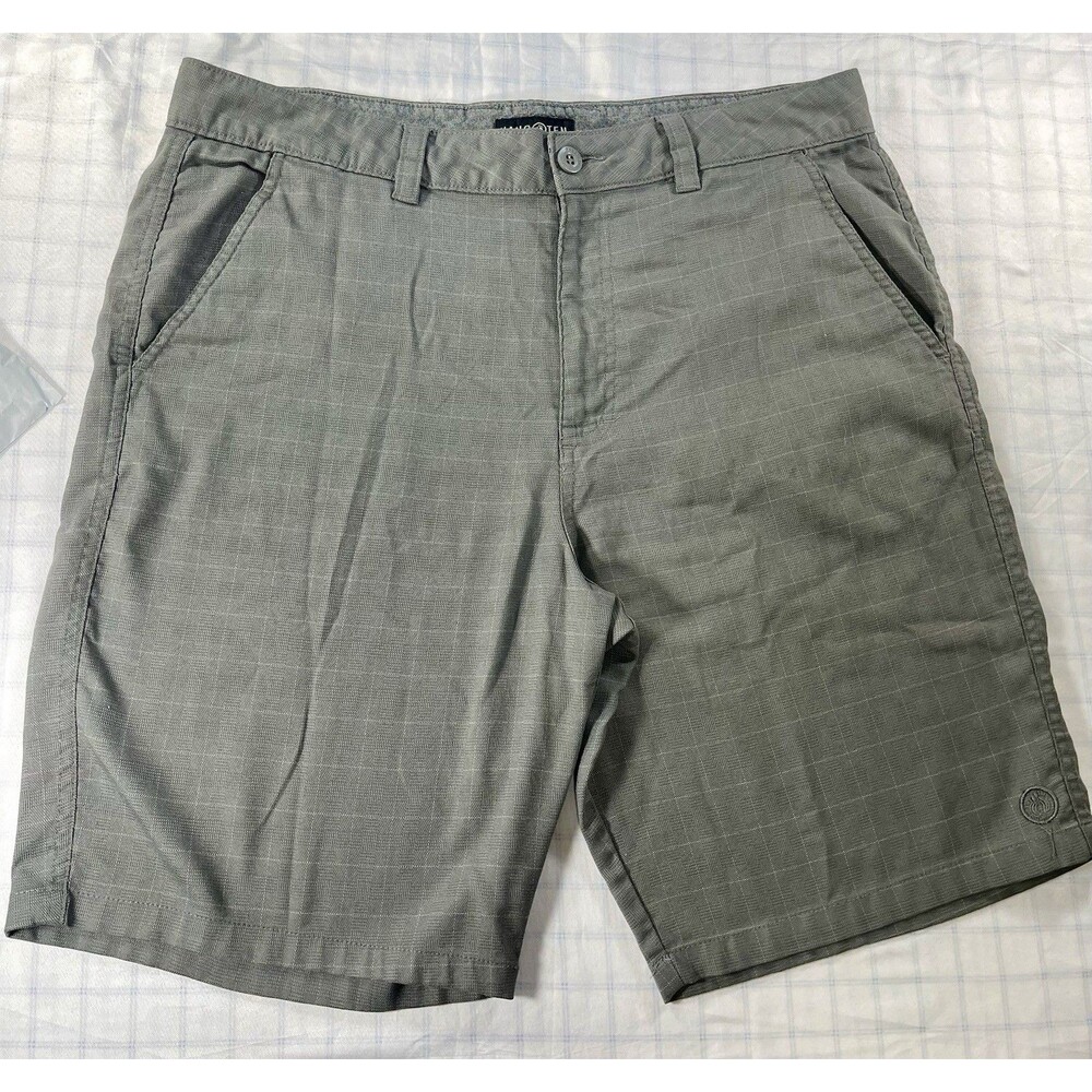 Hang Ten Men’s Gray Plaid Flat Front Walk Shorts Size 36 Modern Fit Hybrid